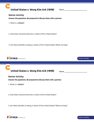 United States v. Wong - Chinese Americans & Citizenship Clause of the 14th Amendment - Starter Activity
