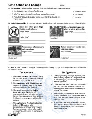 Civic Action and Change - Civic Engagement Examples - Activity Worksheet