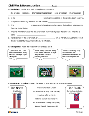 Civil War and Reconstruction Lesson Plan Activities