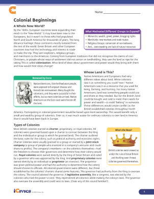 Colonial Beginnings- Colonial Government Lesson Plan - Reading