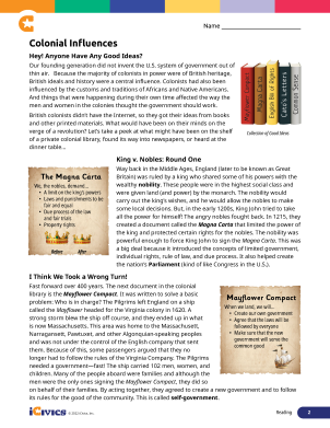 Colonial Influences American Government Influences Lesson Plan 02 - Reading