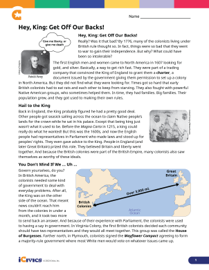 Hey King Get Off Our Backs Reasons for the American Revolution Lesson Plan 01 - Reading
