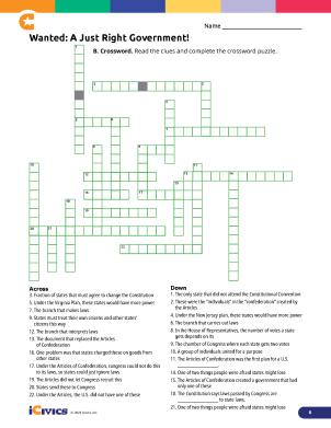 Wanted: A Just Right Government Creating a Government Lesson Plan 06 - Crossword Puzzle